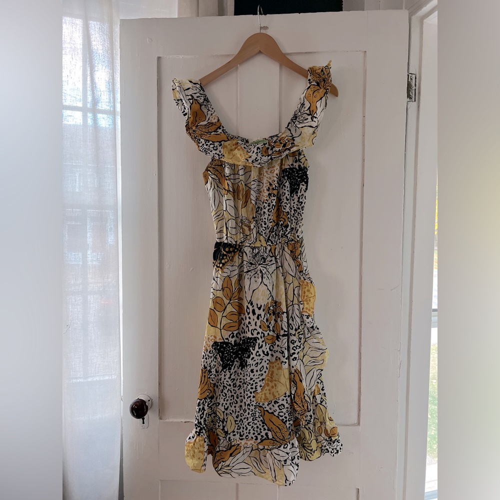 Le Shack Anthropologie 100% Cotton Multi Print Animal Print Midi Dress Size 6